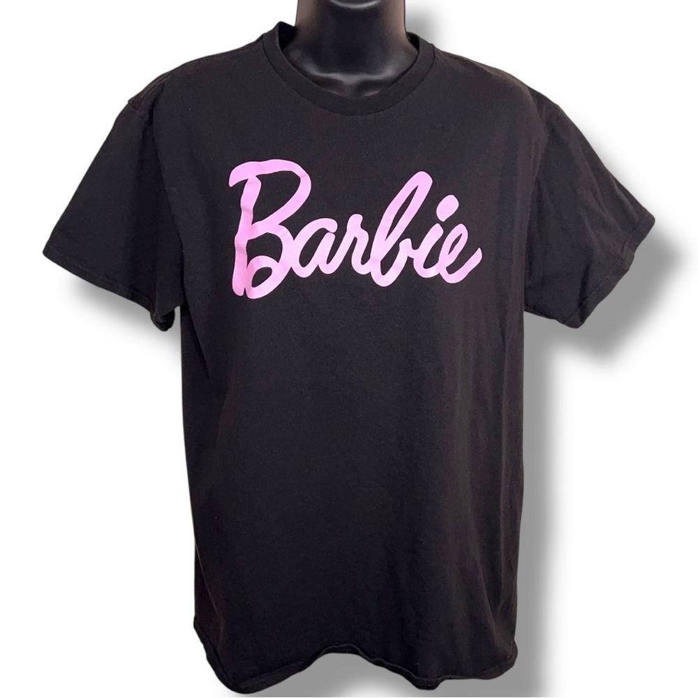 Medium Barbie Tee Adult Unisex Fit Black Pink Logo Short Sleeve Tshirt Cotton